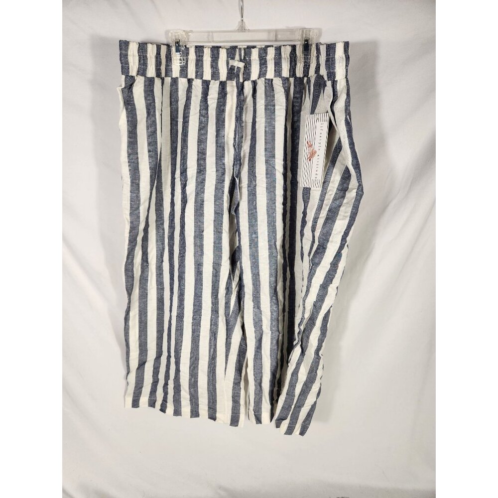 NWT Lifestyle Attitude Womens Linen Mix Capri Pant Navy/Khaki Resort Beach 3X